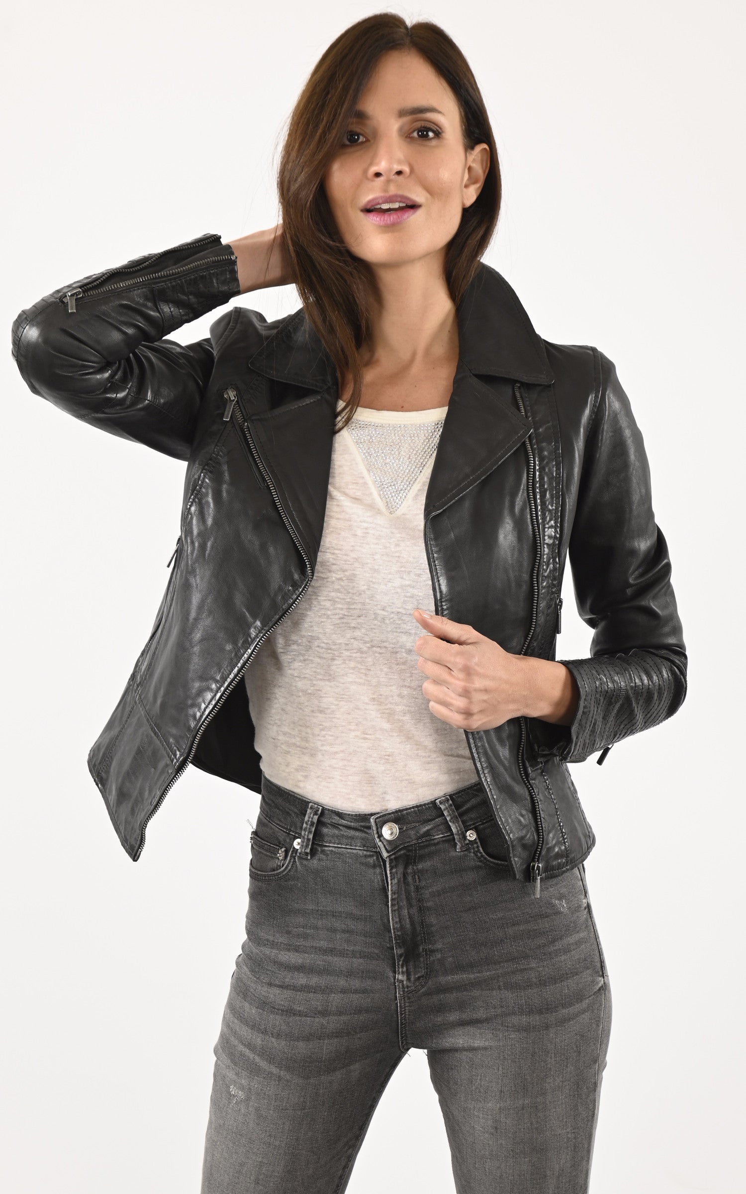A &quot;JULIETTE 100096&quot; Noir Rose Garden Blouson Femme opened photo