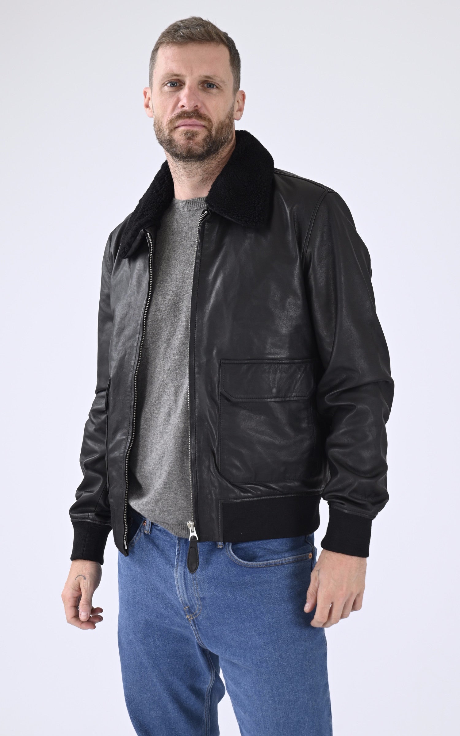A &quot;LC PILOT LAMB&quot; Noir Schott Pilote Homme opened photo