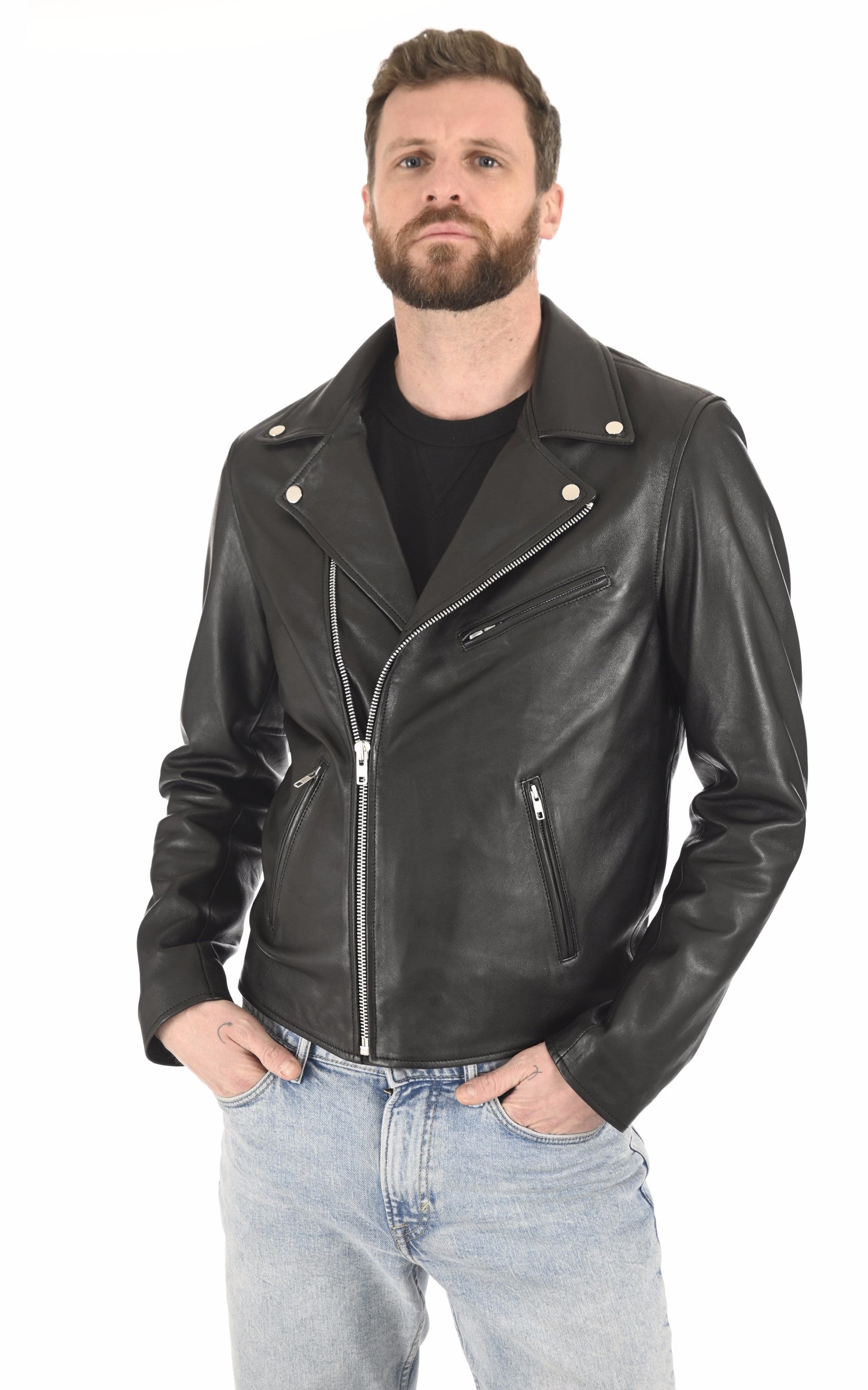 A &quot;BIKER&quot; Noir La Canadienne Blouson Homme closed photo 2