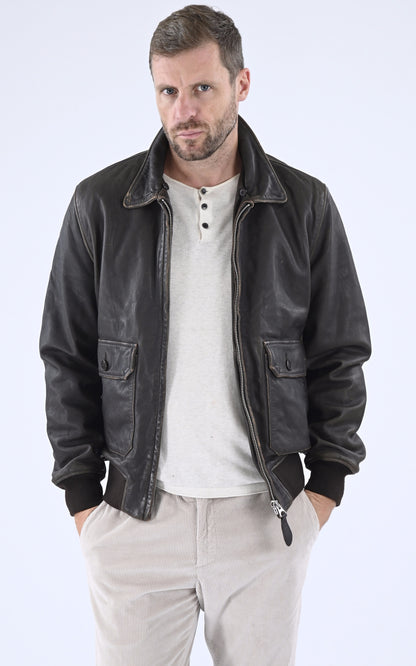 A &quot;LC PILOT USED&quot; Marron Schott Pilote Homme closed photo