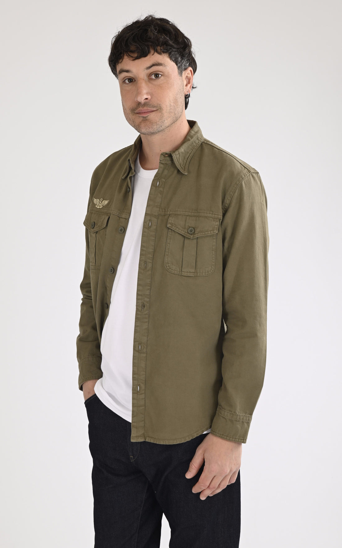 A &quot;KING AIR MN 103945&quot; Kaki Marine Nationale Chemise Homme opened photo