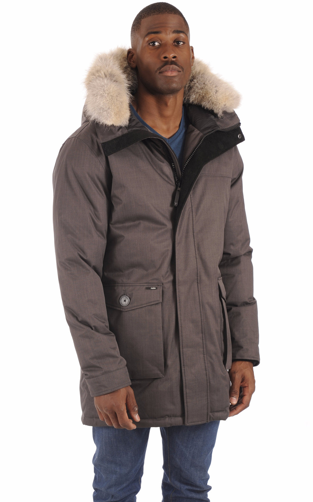 A &quot;YVES&quot; Steel Grey Nobis 3/4 Doudoune Homme opened photo