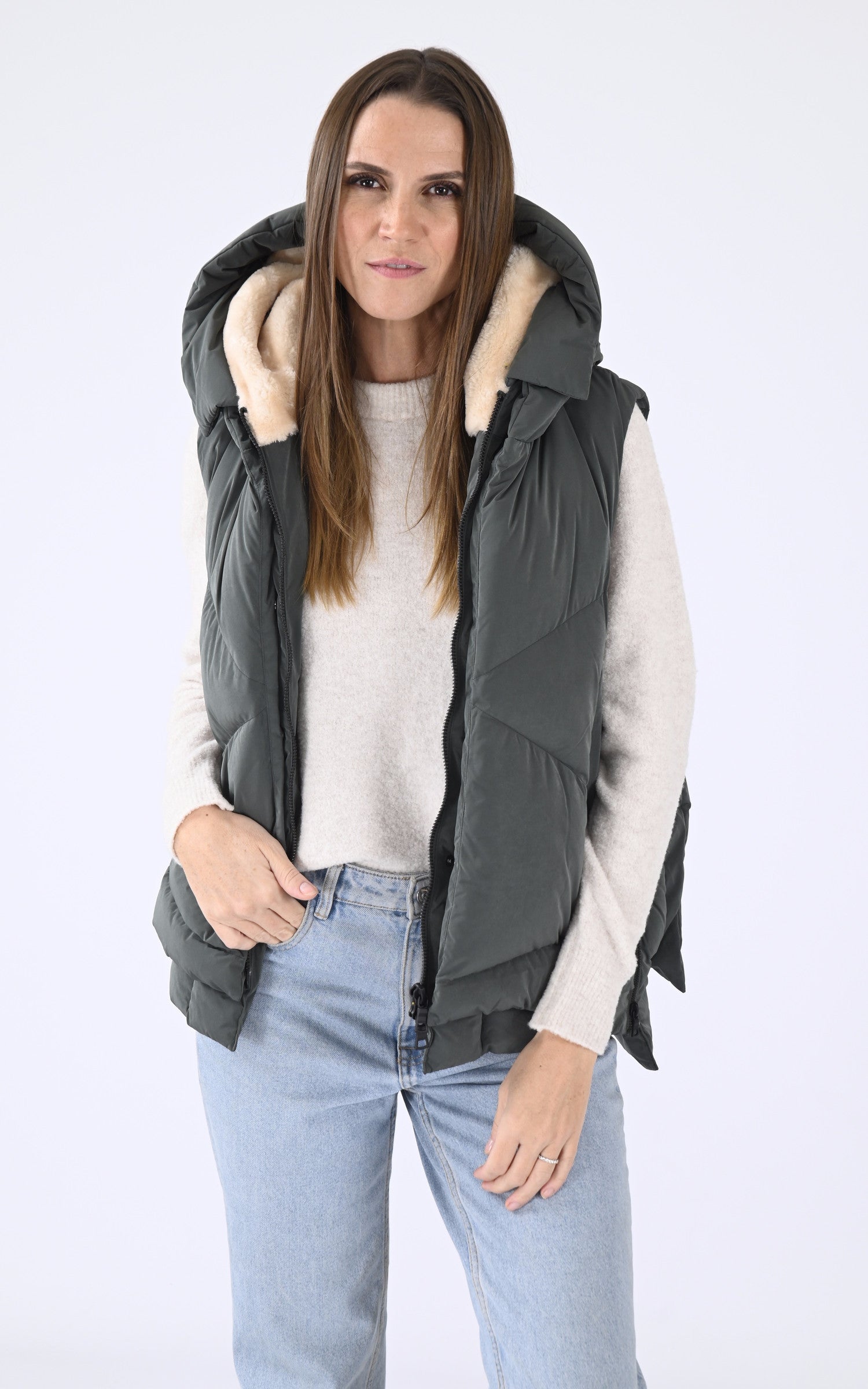 A &quot;DEW&quot; Kaki Blonde n°8 Gilet Femme closed photo