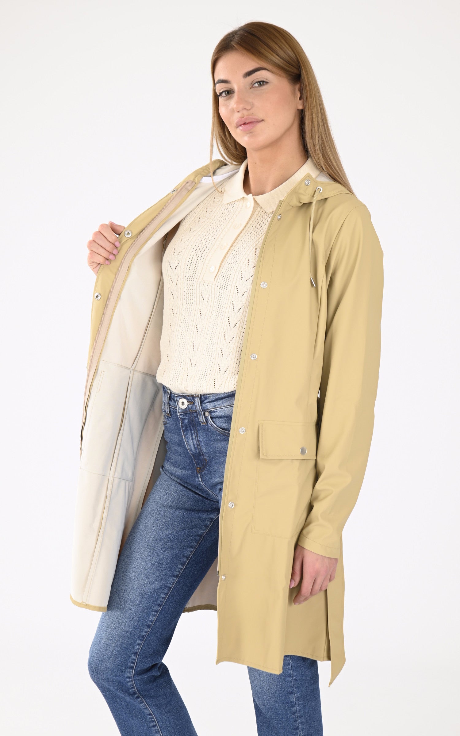 A &quot;18130 CURVE JACKET&quot; Beige Rains 3/4 Femme interior photo 3
