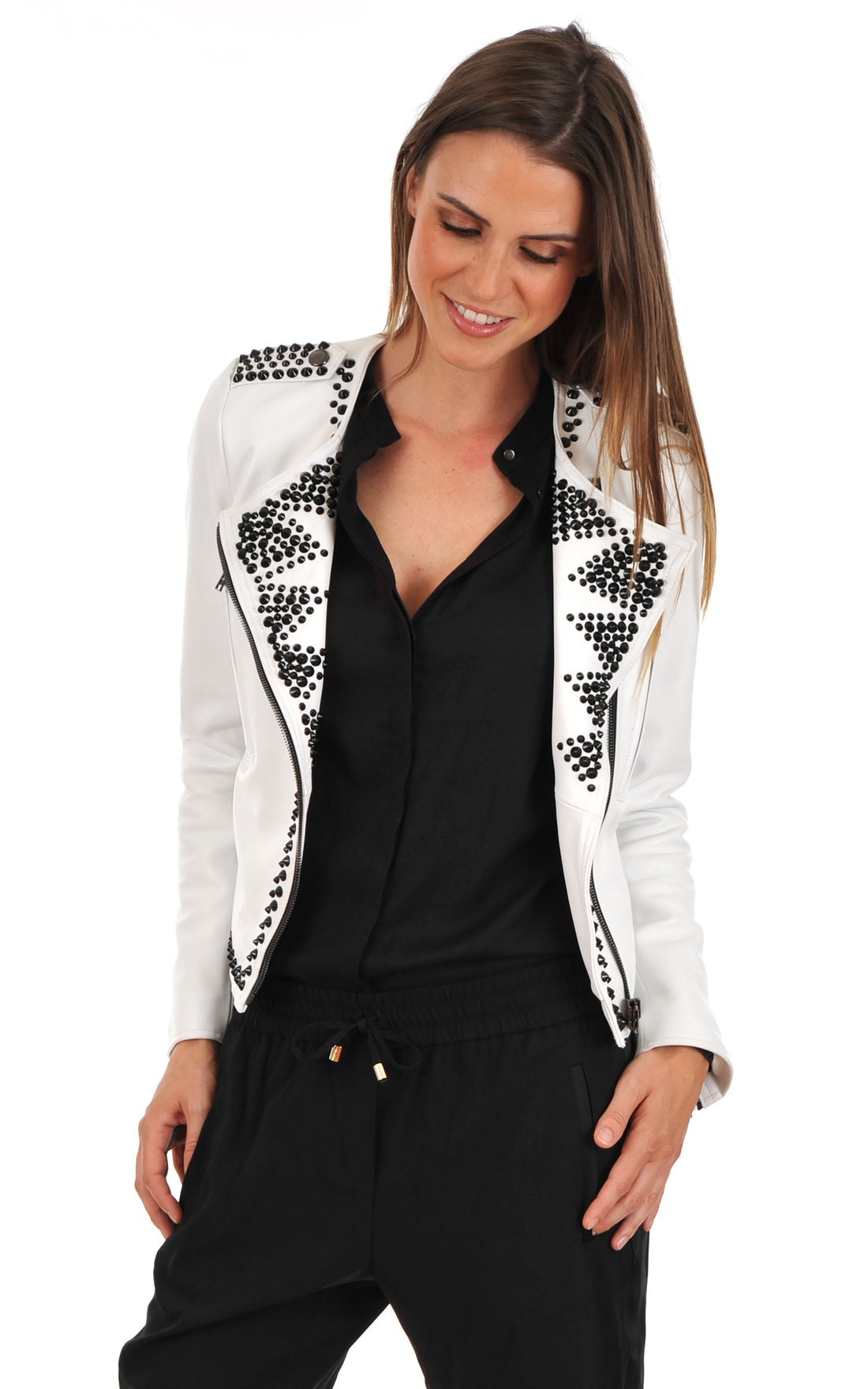 A &quot;MURIELLE CLOUX GRIFFES FF&quot; Blanc La Canadienne Blouson Femme opened photo