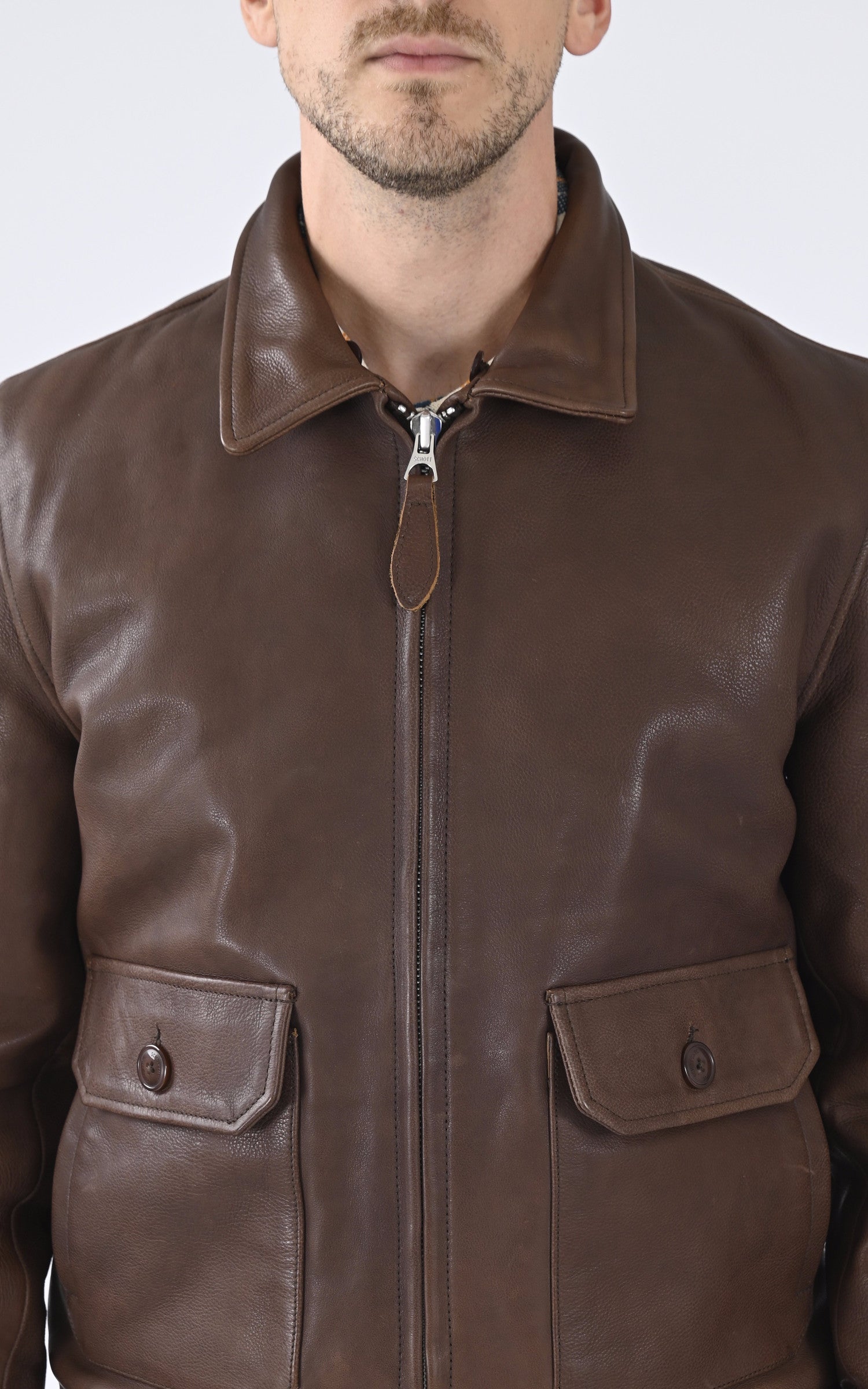 A &quot;LC AVIATION 24&quot; Marron Schott Pilote Homme details photo 5