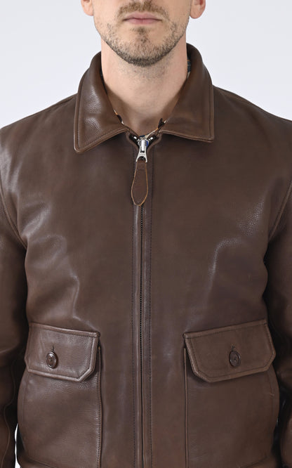 A &quot;LC AVIATION 24&quot; Marron Schott Pilote Homme details photo