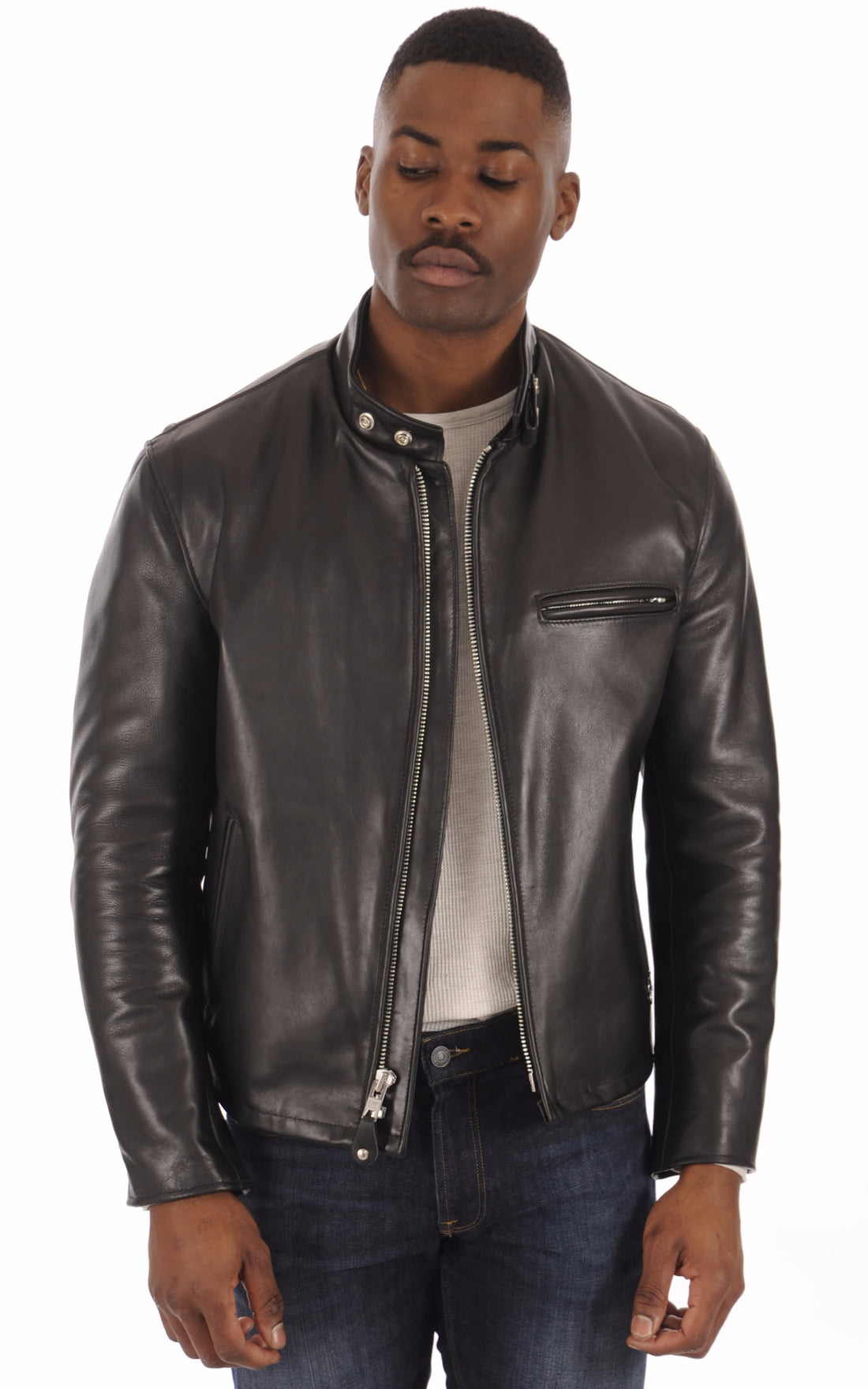 Blouson Cuir Homme Schott, modèle 141 de couleur noir