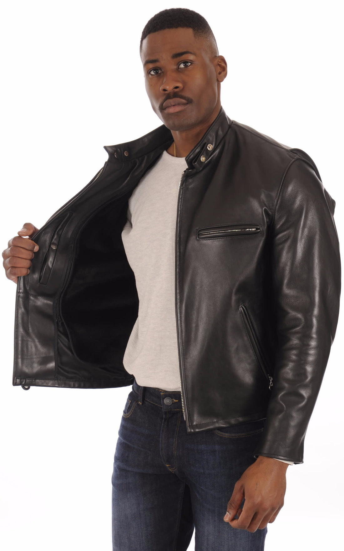 Blouson Cuir Homme Schott, modèle 141 de couleur noir