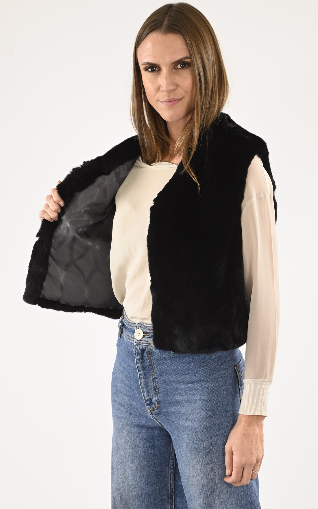 A &quot;CELIE&quot; Noir La Canadienne Gilet Femme opened photo