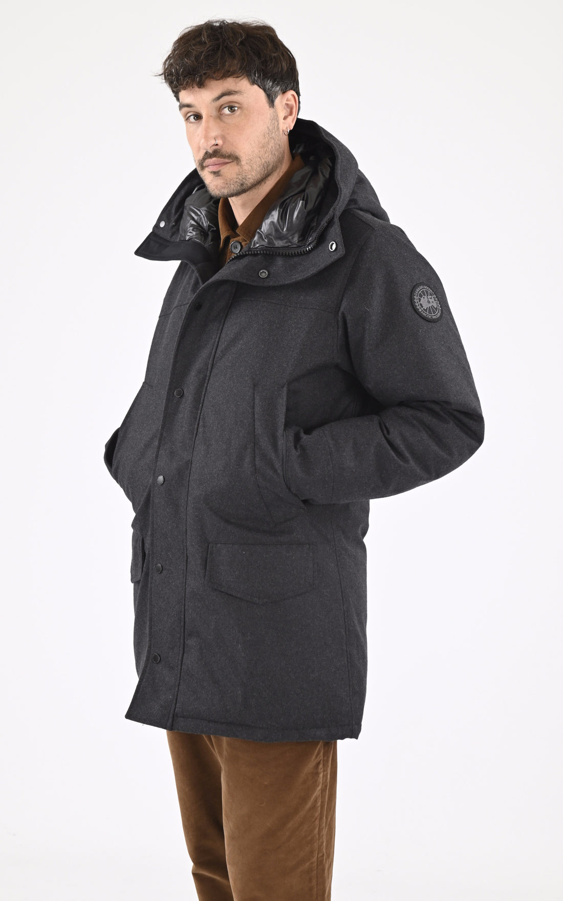 A &quot;LANGFORD WOOL 2062M1&quot; Gris Canada Goose 3/4 Doudoune Homme opened photo
