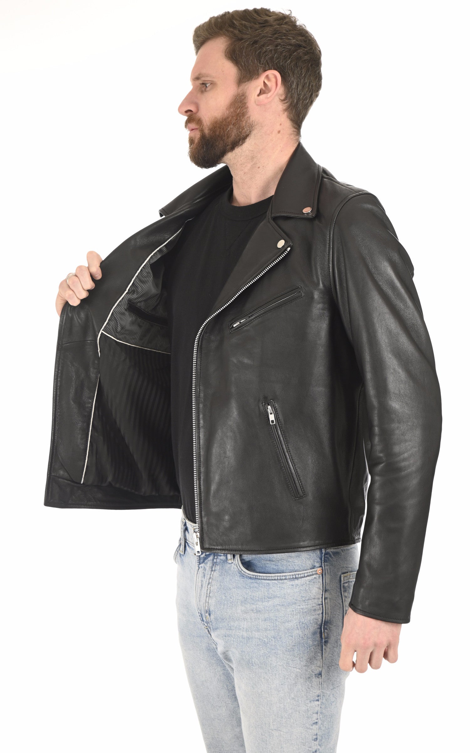 A &quot;BIKER&quot; Noir La Canadienne Blouson Homme interior photo 3