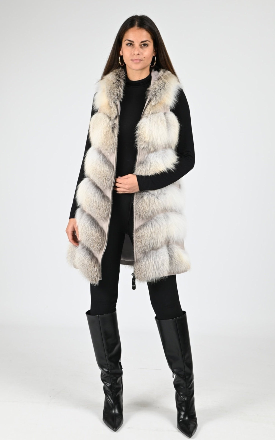 Gilet Fourrure Femme Manakas, modèle 1619 86 cm de couleur fawn light