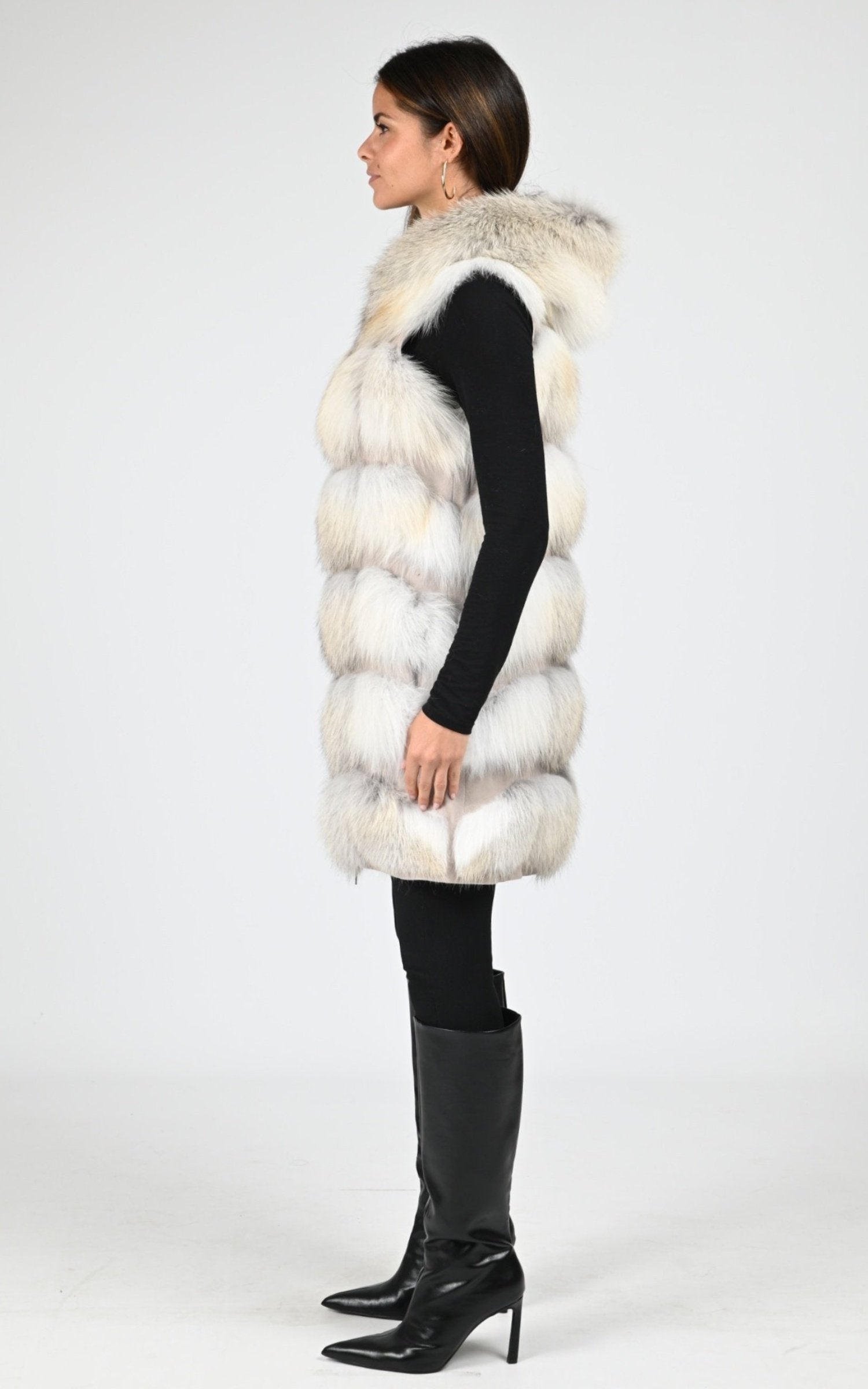 Gilet Fourrure Femme Manakas, modèle 1619 86 cm de couleur fawn light