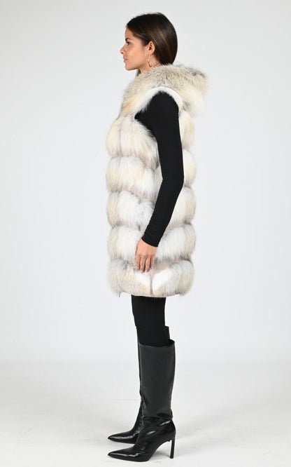 Gilet Fourrure Femme Manakas, modèle 1619 86 cm de couleur fawn light