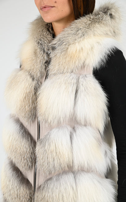 Gilet Fourrure Femme Manakas, modèle 1619 86 cm de couleur fawn light