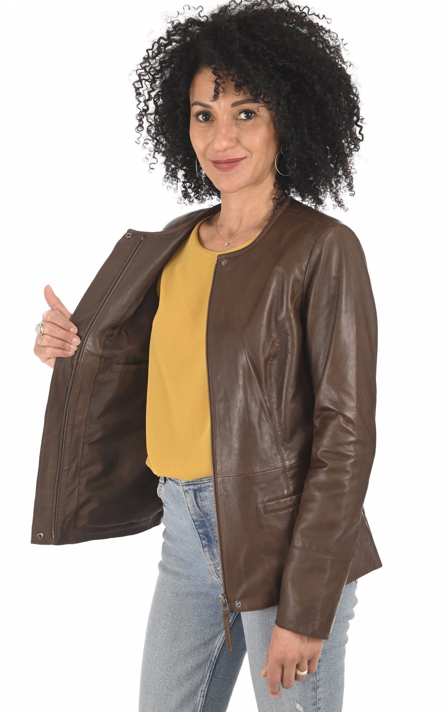 A &quot;BENICE&quot; Marron La Canadienne Veste Femme interior photo 3