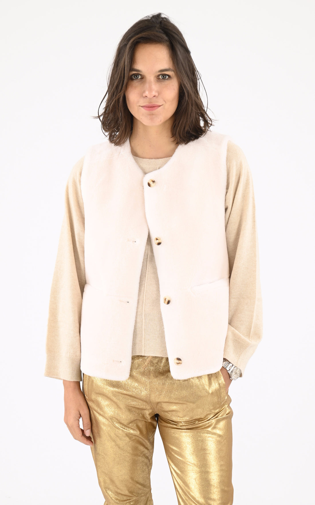 A &quot;MONSTERA LIGHT 64997&quot; Beige Oakwood Gilet Femme opened photo
