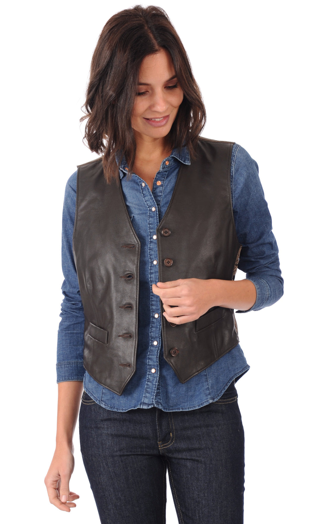 A &quot;Gilet&quot; Marron La Canadienne Gilet Femme closed photo