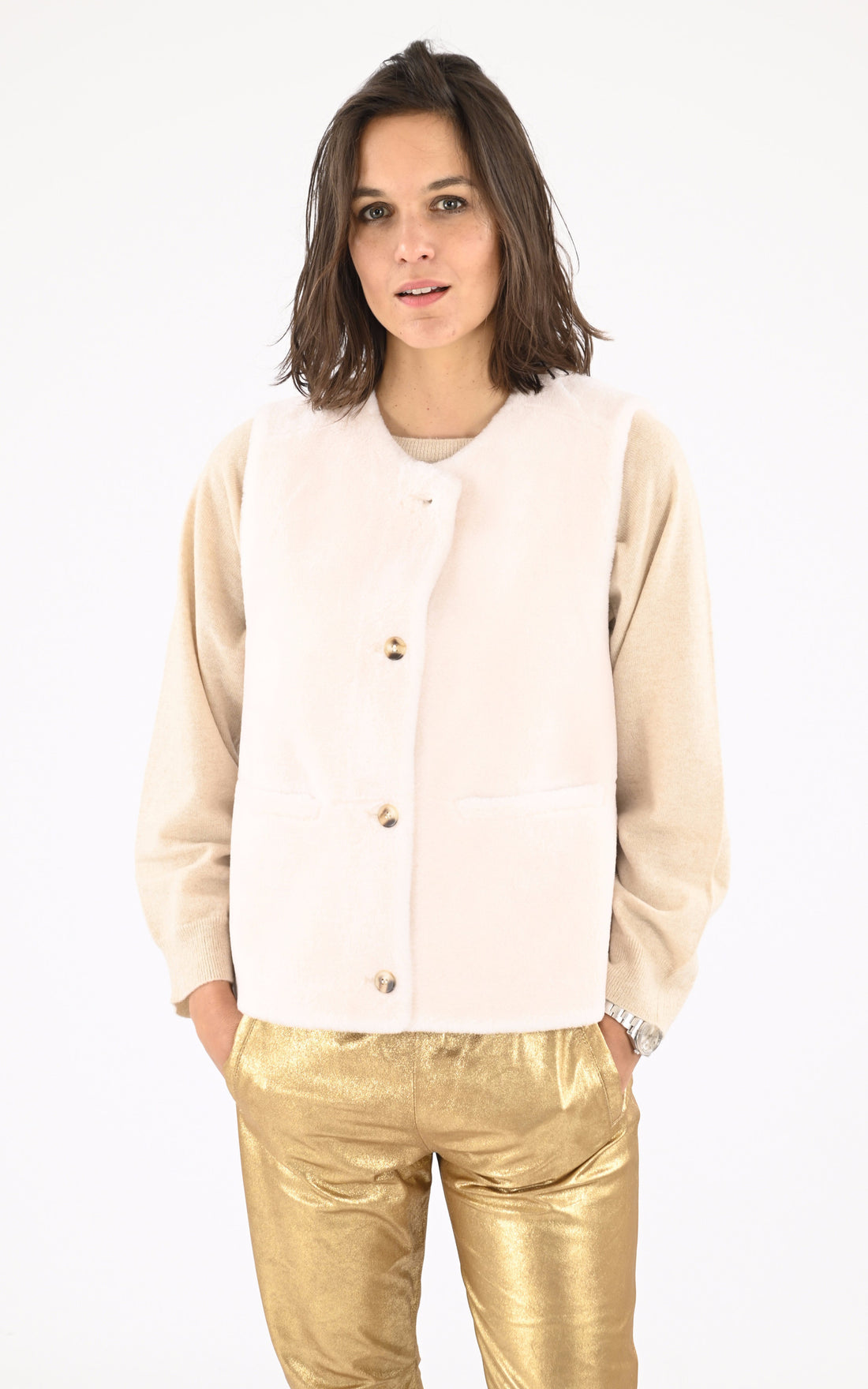 A &quot;MONSTERA LIGHT 64997&quot; Beige Oakwood Gilet Femme opened photo
