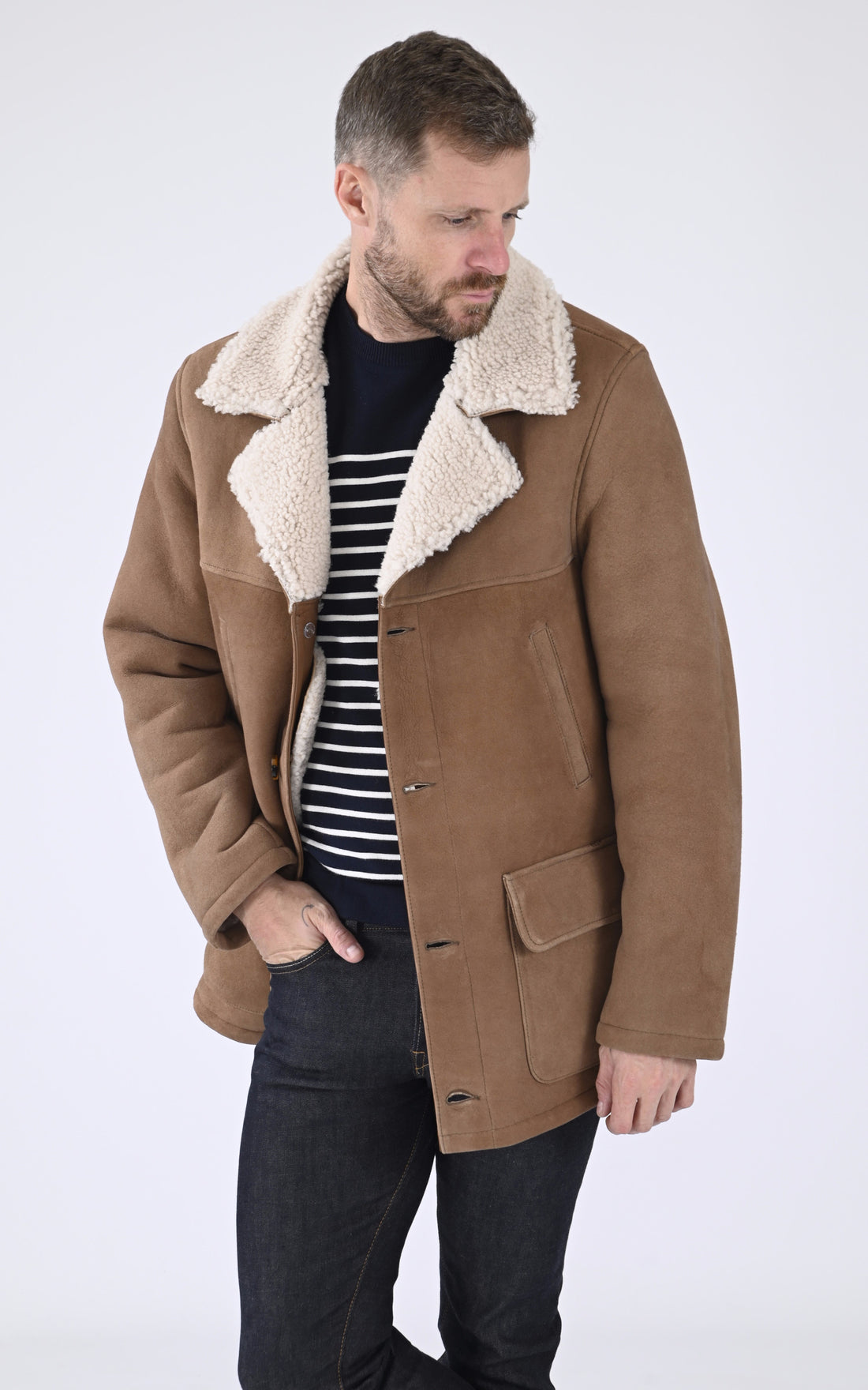 A &quot;LC CABAN SHEEP&quot; Camel Schott Veste Homme closed photo