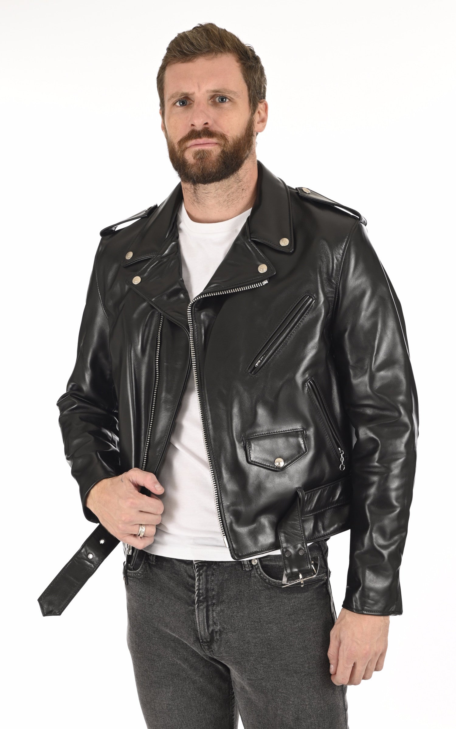 A &quot;618 HH&quot; Noir Schott Perfecto Homme opened photo