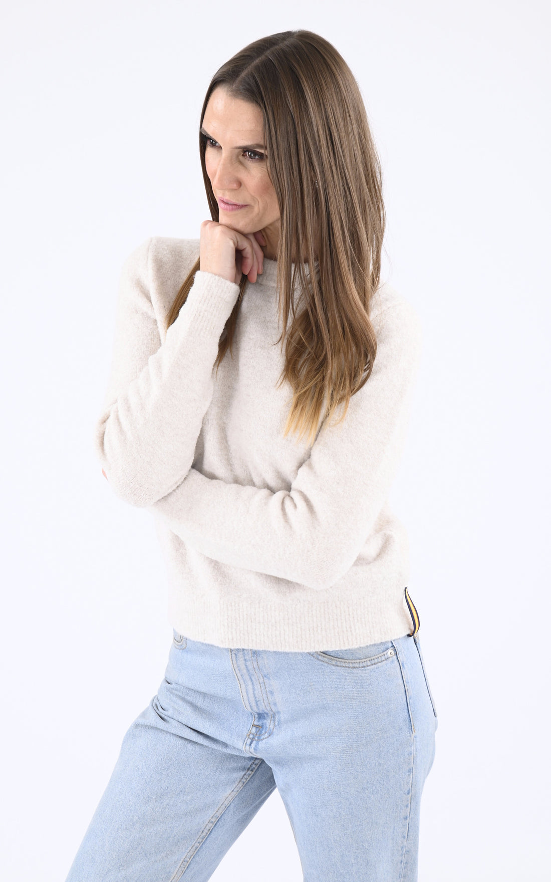 A &quot;CLARISSE MERINO K8133RW&quot; Beige K-Way Pull Femme opened photo
