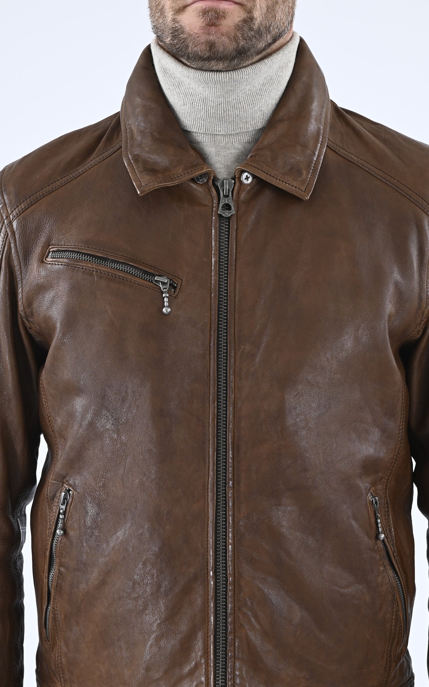 A &quot;PLATON 102423&quot; Cognac Daytona 73 Blouson Homme details photo 5