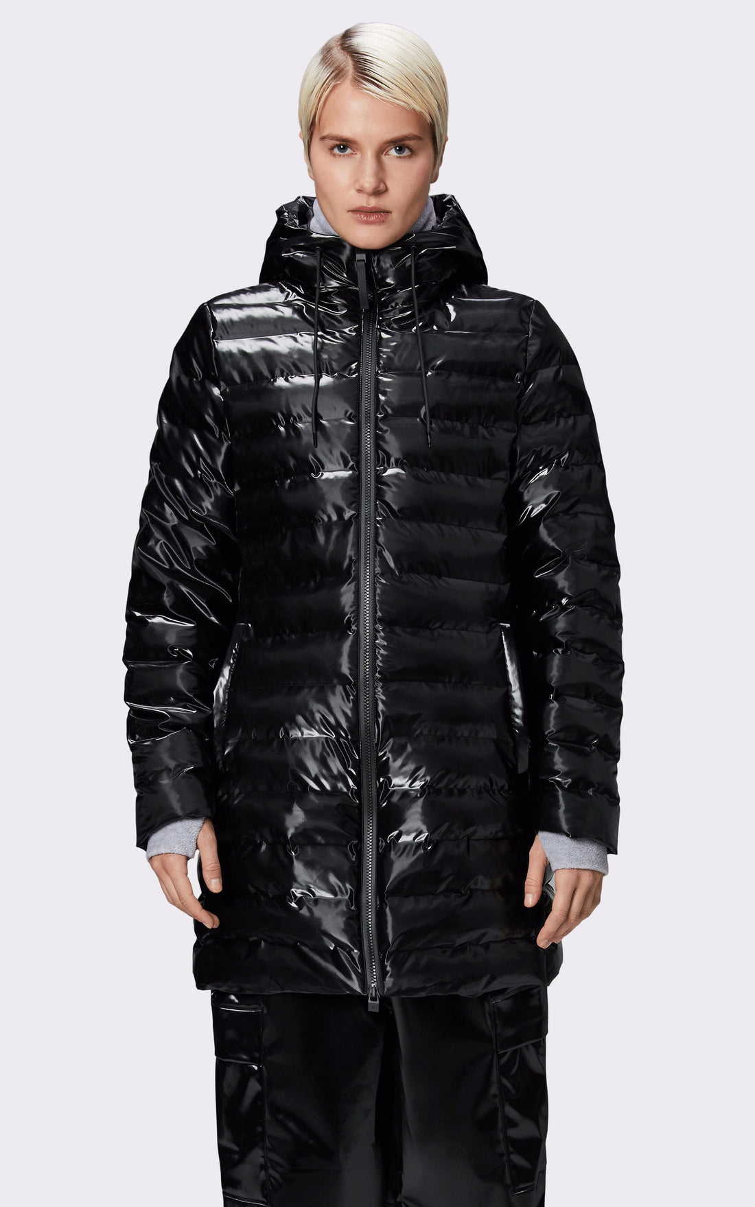 A &quot;15890 LOHJA LONG PUFFER&quot; Noir Rains 3/4 Doudoune Femme opened photo
