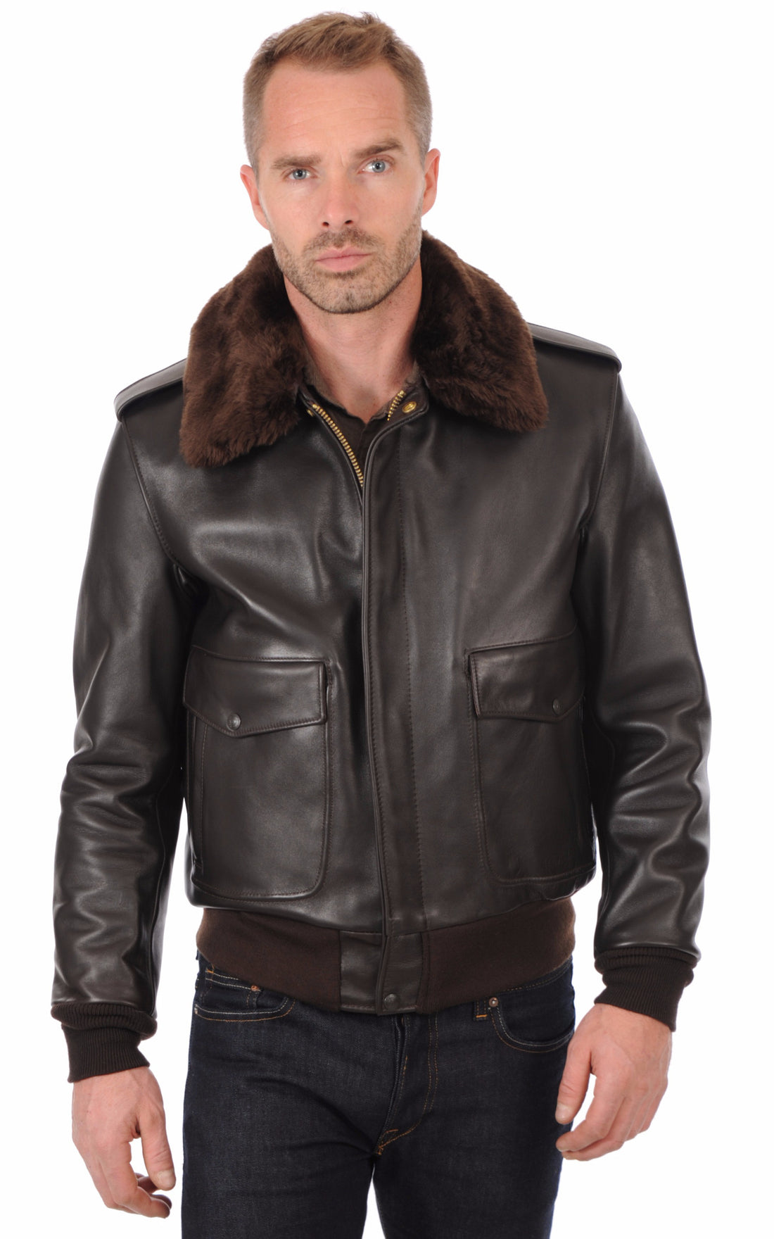 A &quot;184SM&quot; Marron Schott Blouson Homme closed photo