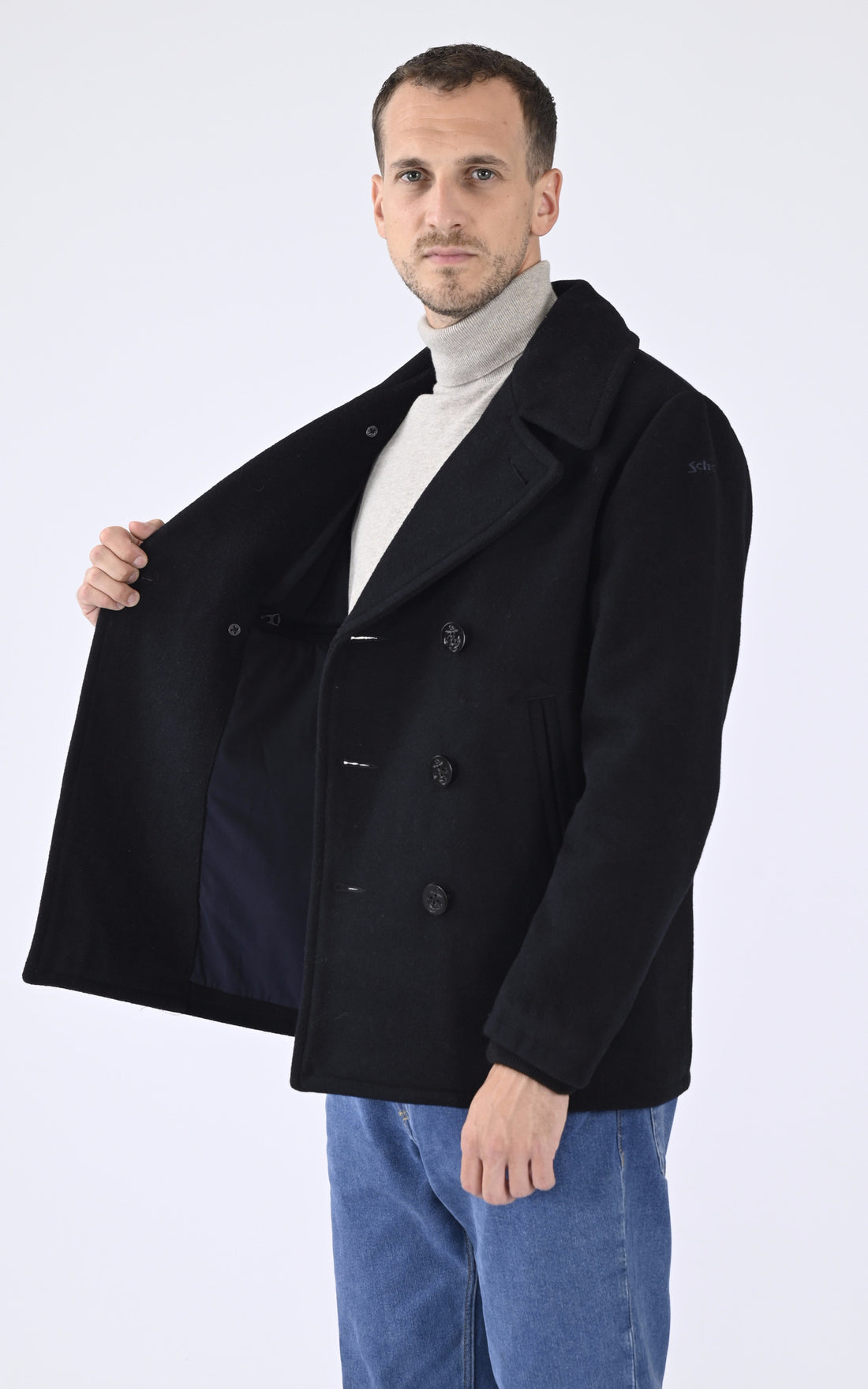 A &quot;SEACOAT&quot; Bleu Marine Schott Caban Homme opened photo