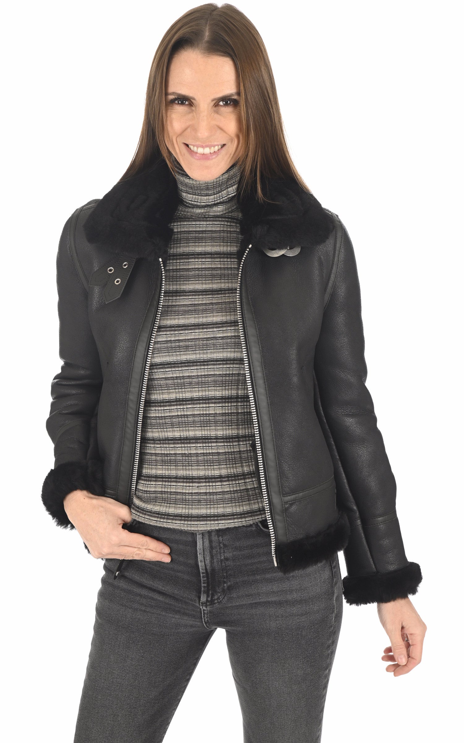 A &quot;LCW1257&quot; Noir Schott Bombardier Femme opened photo