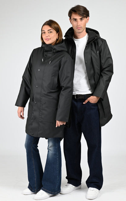3/4 parka Textile Mixte Rains, modèle 21460 nome long parka w3t3 de couleur black 01