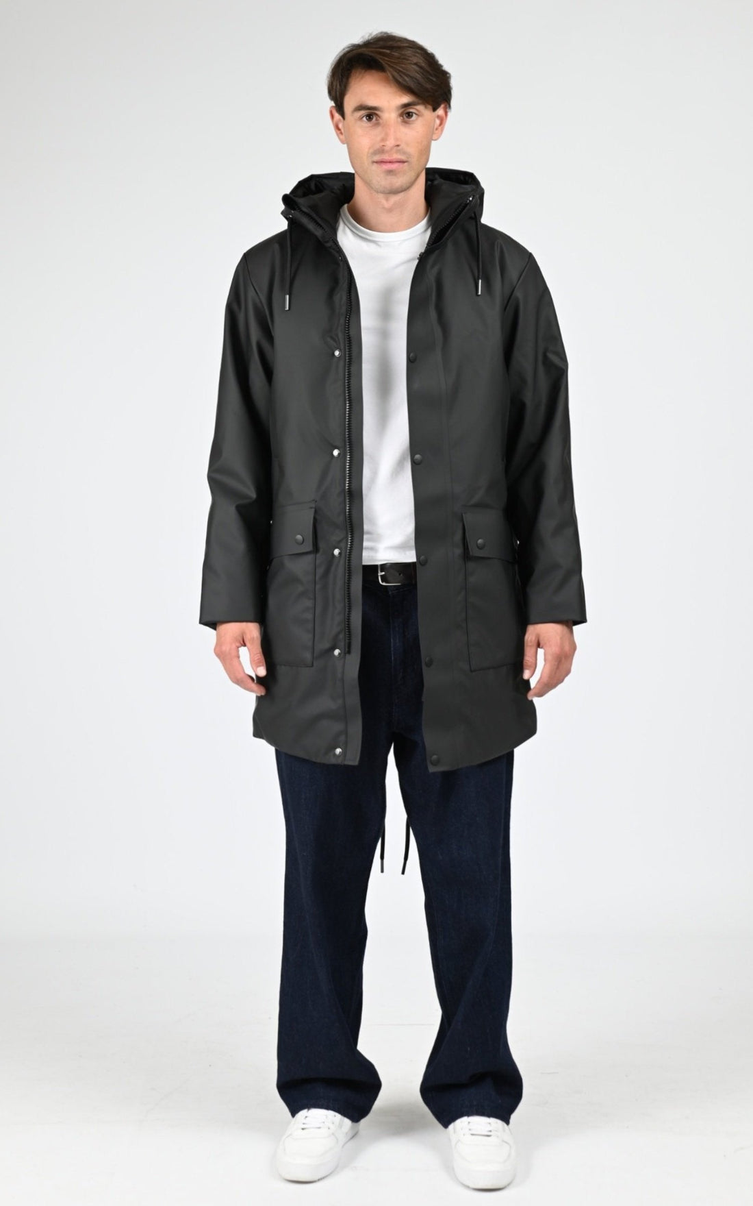 3/4 parka Textile Mixte Rains, modèle 21460 nome long parka w3t3 de couleur black 01