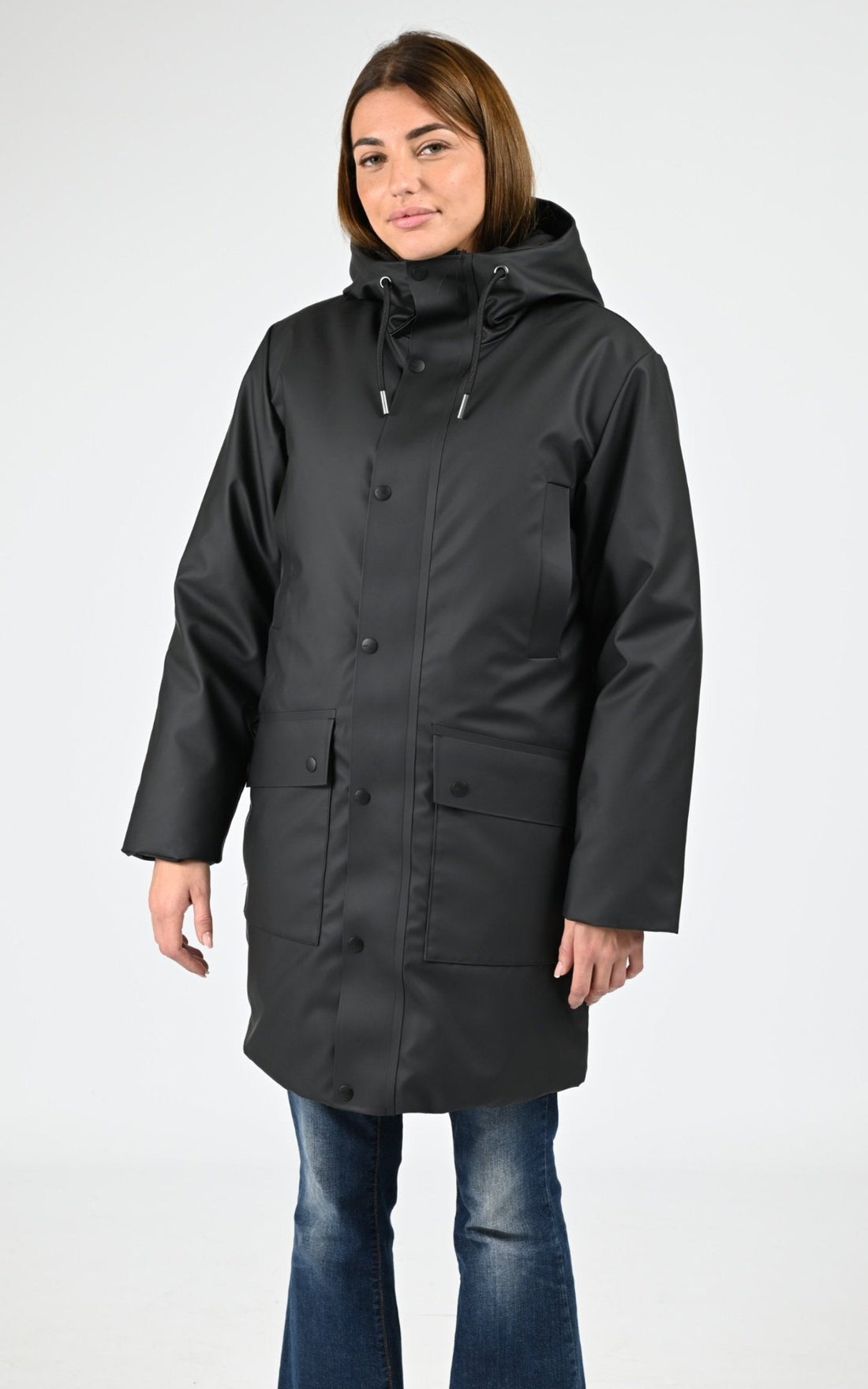 3/4 parka Textile Mixte Rains, modèle 21460 nome long parka w3t3 de couleur black 01