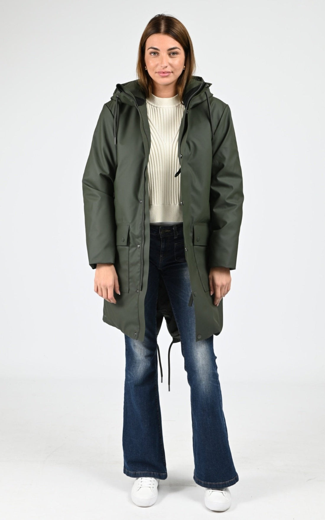 3/4 parka Textile Mixte Rains, modèle 21460 nome long parka w3t3 de couleur green 03