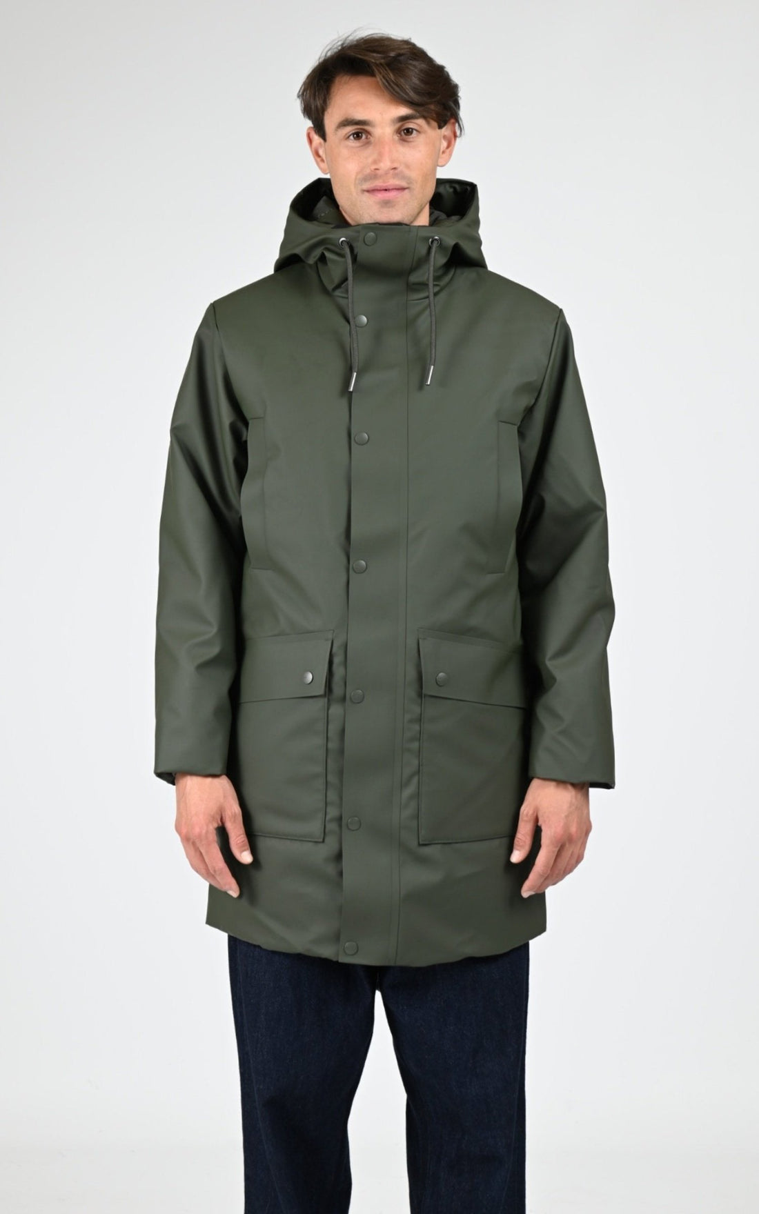 3/4 parka Textile Mixte Rains, modèle 21460 nome long parka w3t3 de couleur green 03
