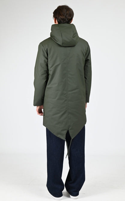 3/4 parka Textile Mixte Rains, modèle 21460 nome long parka w3t3 de couleur green 03