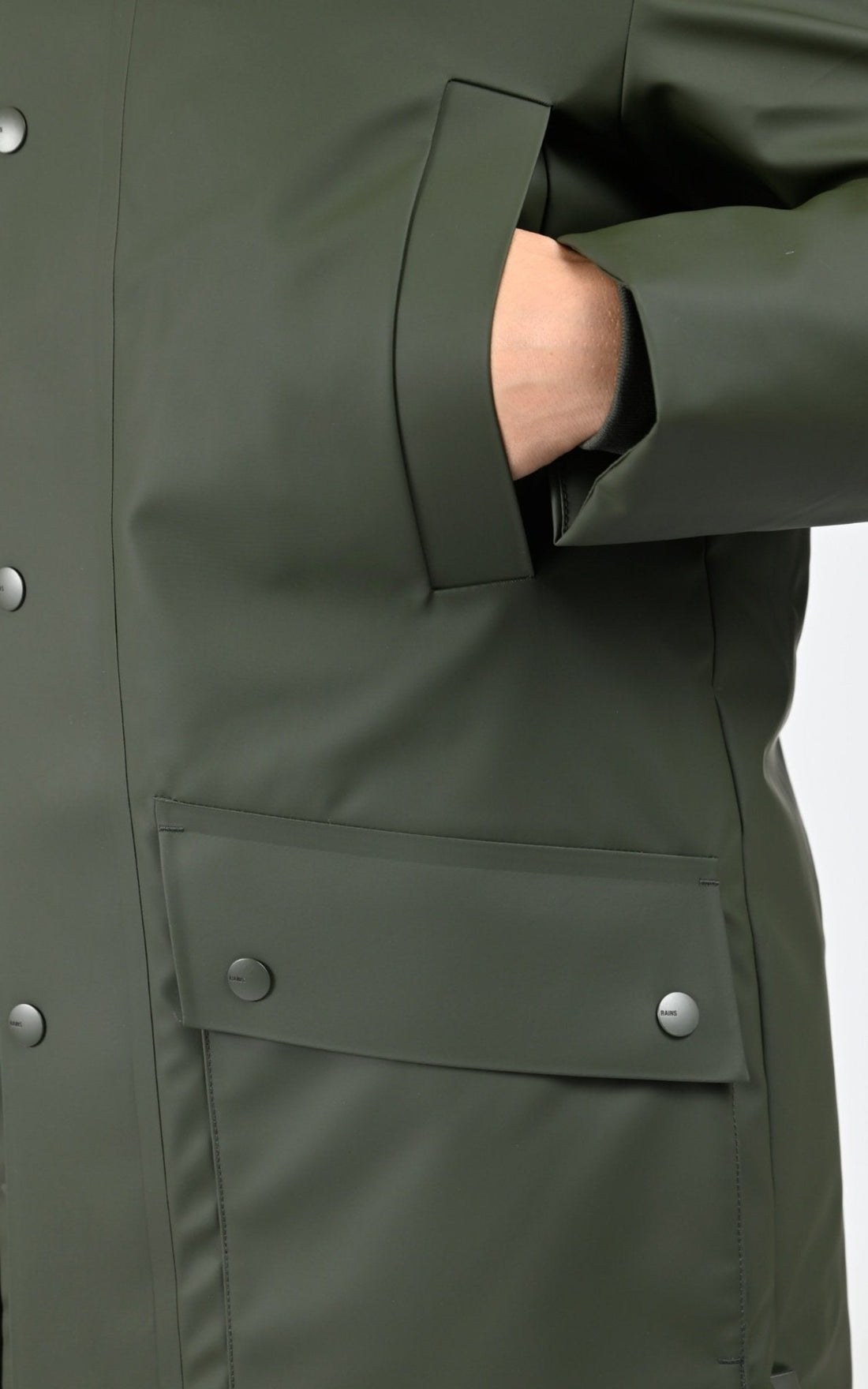 3/4 parka Textile Mixte Rains, modèle 21460 nome long parka w3t3 de couleur green 03