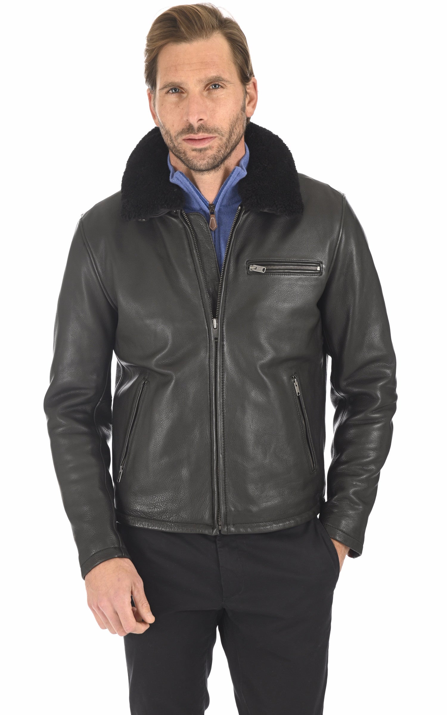 A &quot;ASPHALT FUR 102439&quot; Noir Daytona 73 Blouson Homme closed photo 2