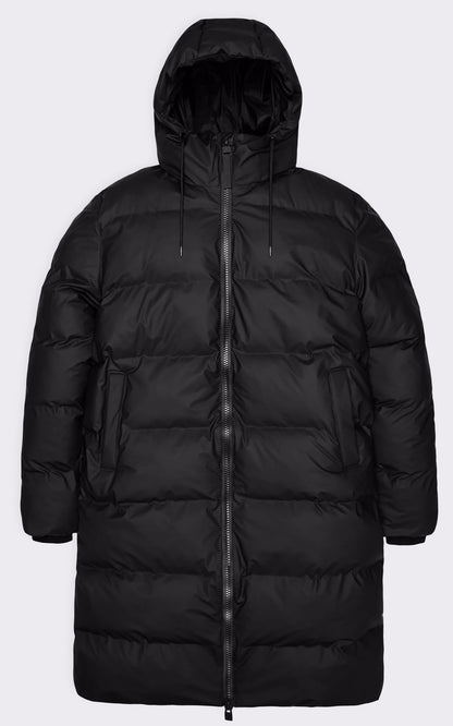 A &quot;15130 ALTA LONG PUFFER JACKET&quot; Noir Rains 3/4 Doudoune Mixte closed photo