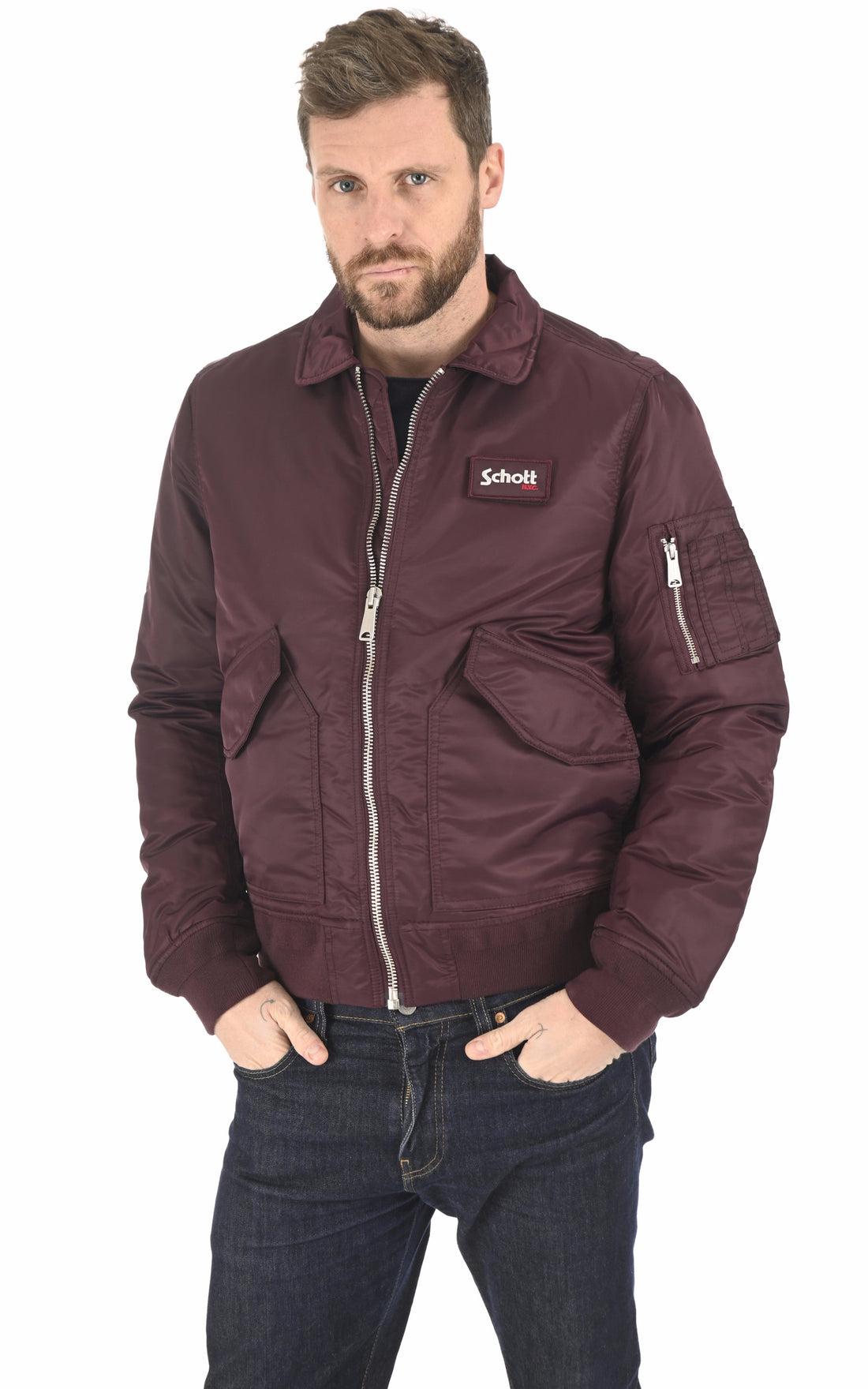 A &quot;210100 RS&quot; Bordeaux Schott Bomber Mixte opened photo