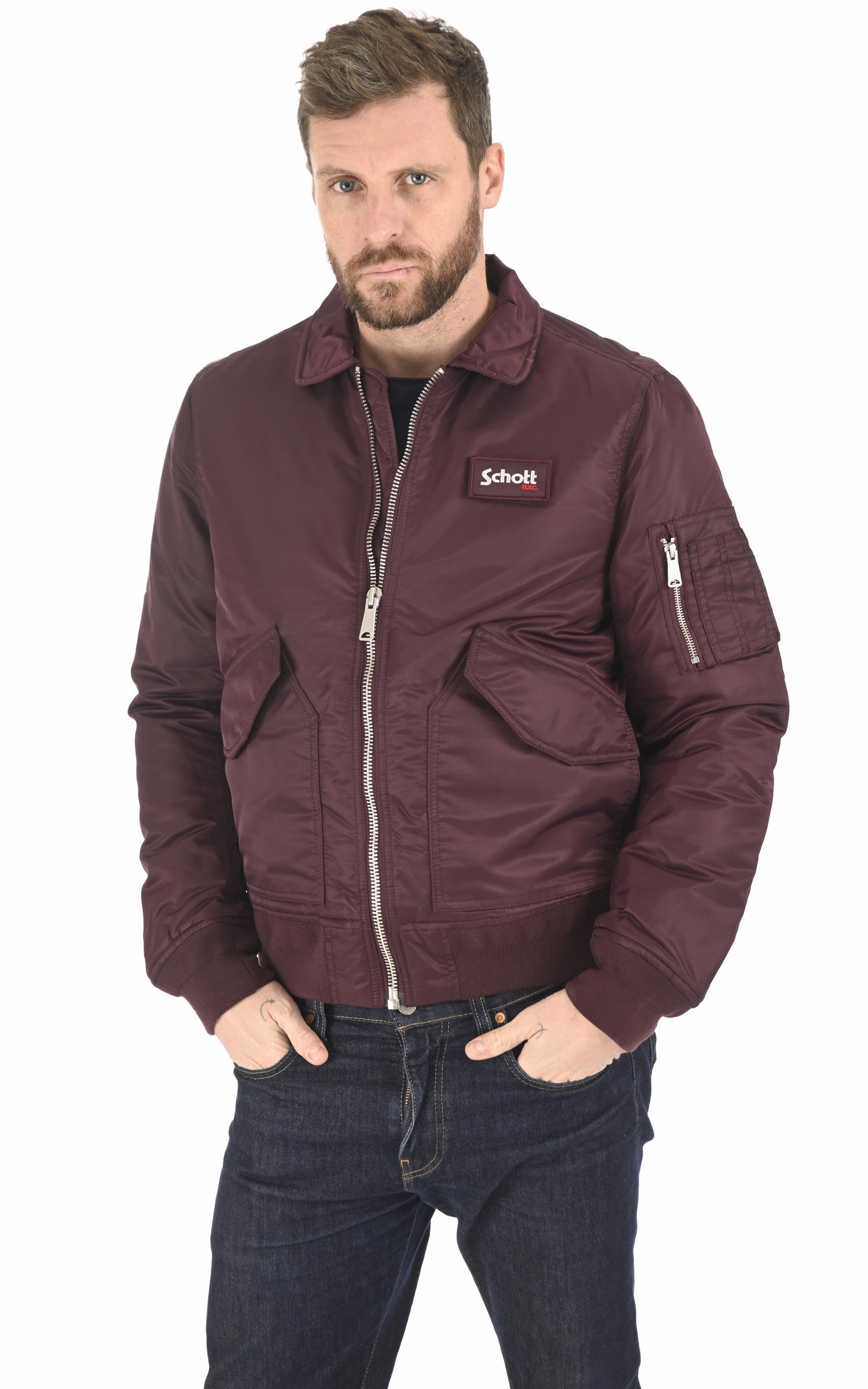 A &quot;210100 RS&quot; Bordeaux Schott Bomber Mixte opened photo