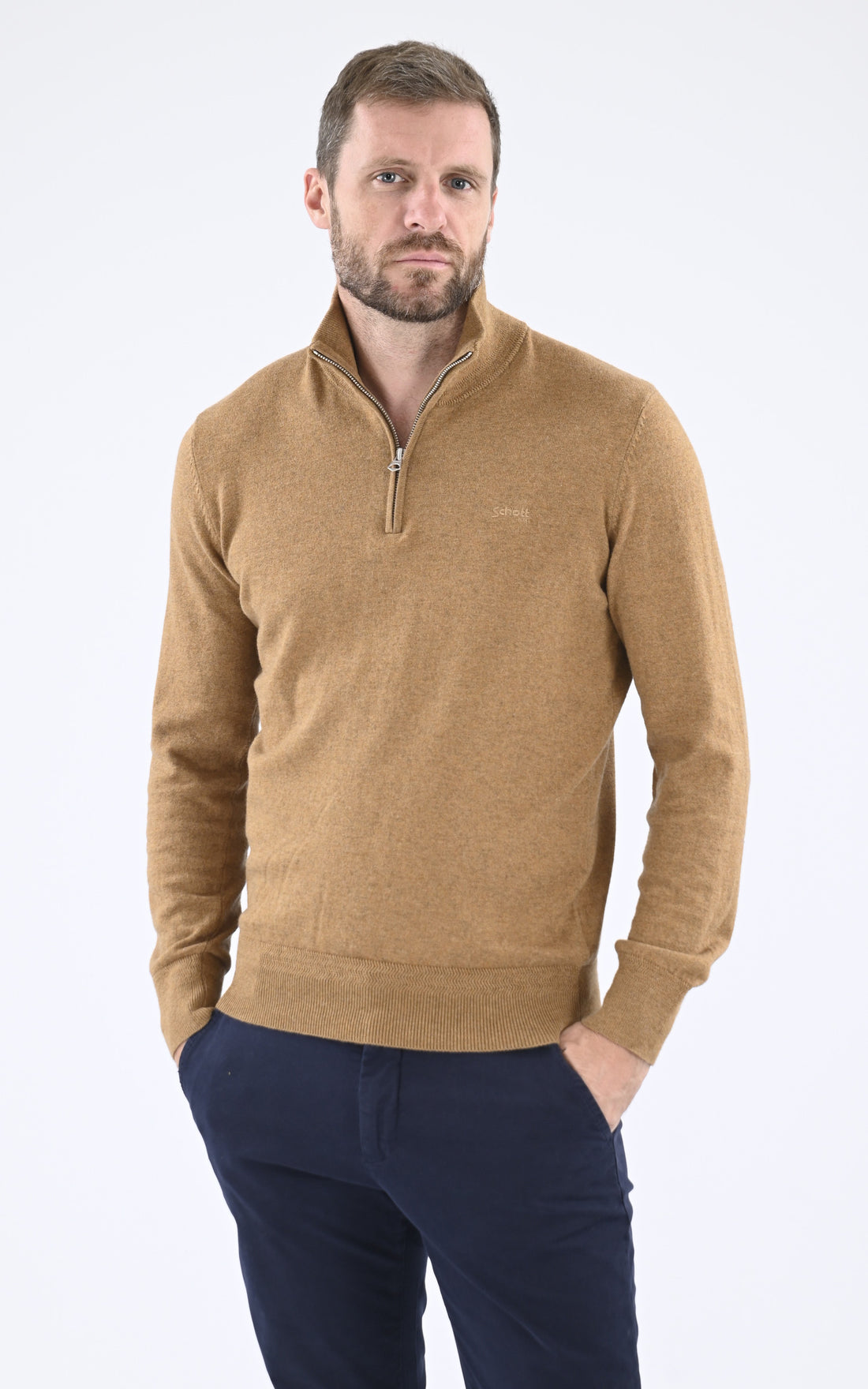 A &quot;PL BEAL 8&quot; Camel Schott Pull Homme opened photo
