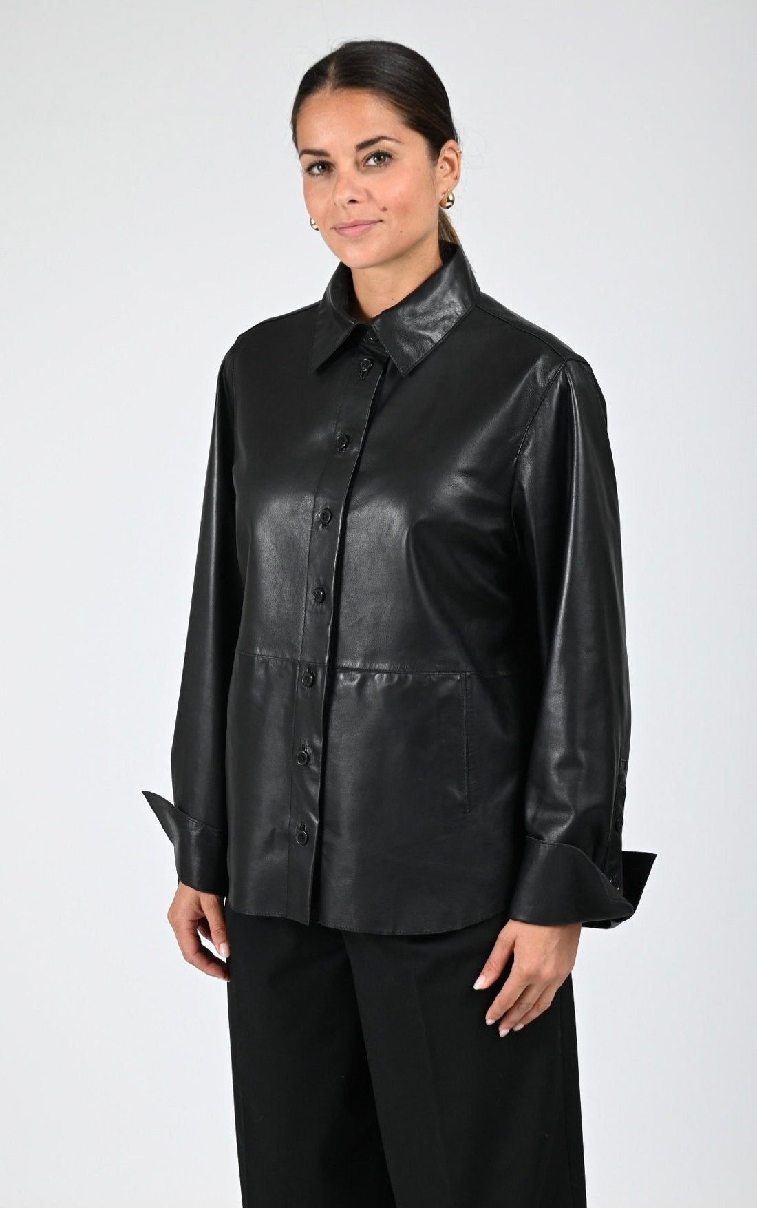 Chemise en cuir Lauren noir