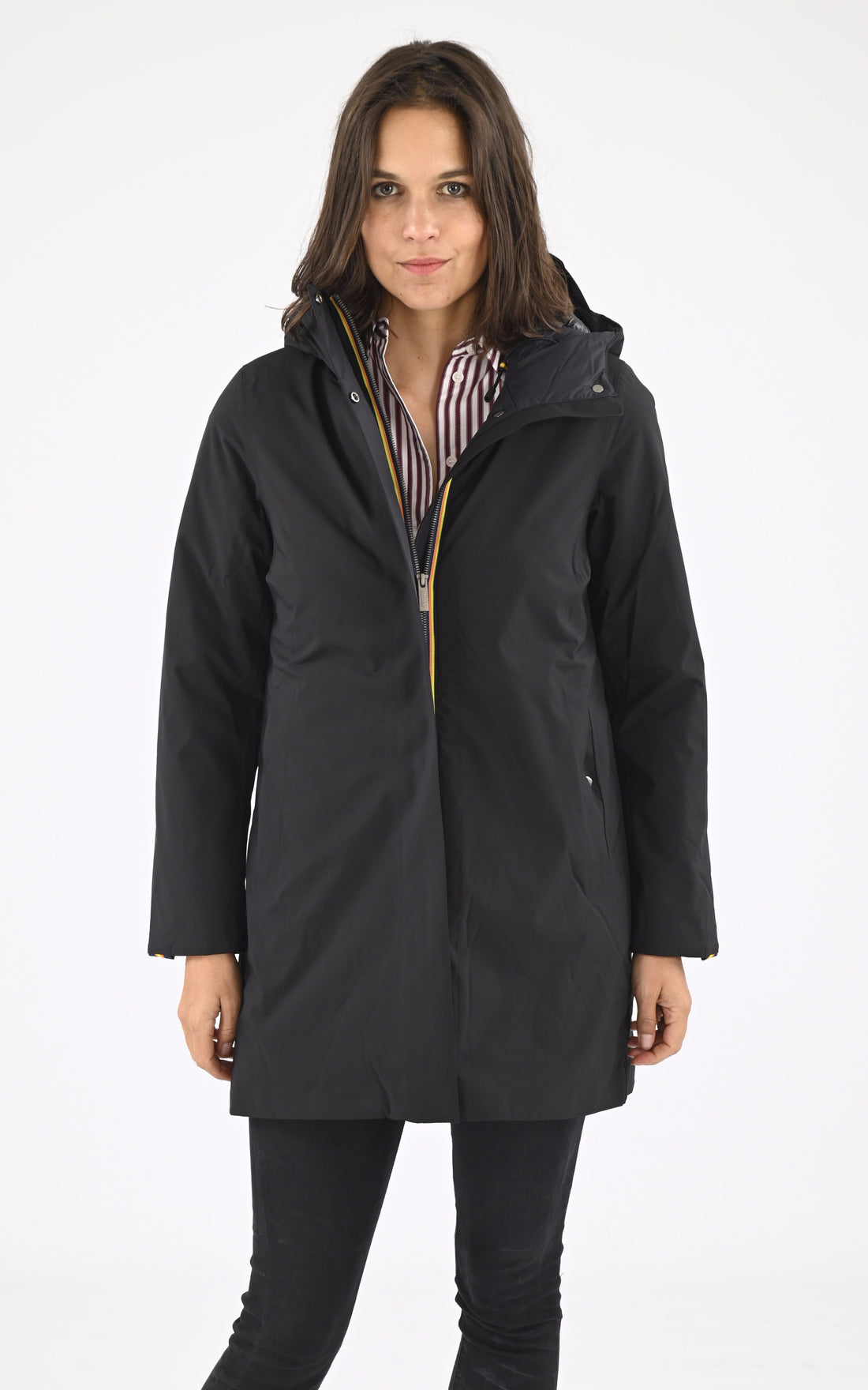 A &quot;MATHIEL BONDED K5136DW&quot; Noir K-Way 3/4 Doudoune Femme opened photo