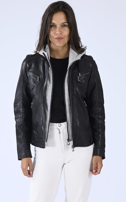 A &quot;SILENE HOOD 102124&quot; Noir Rose Garden Blouson Femme closed photo