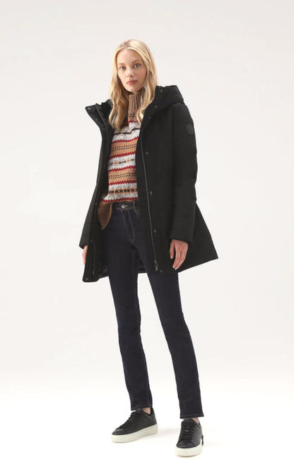 A &quot;BOULDER FAUX FUR WWOU0724&quot; Noir Woolrich 3/4 Parka Femme closed photo