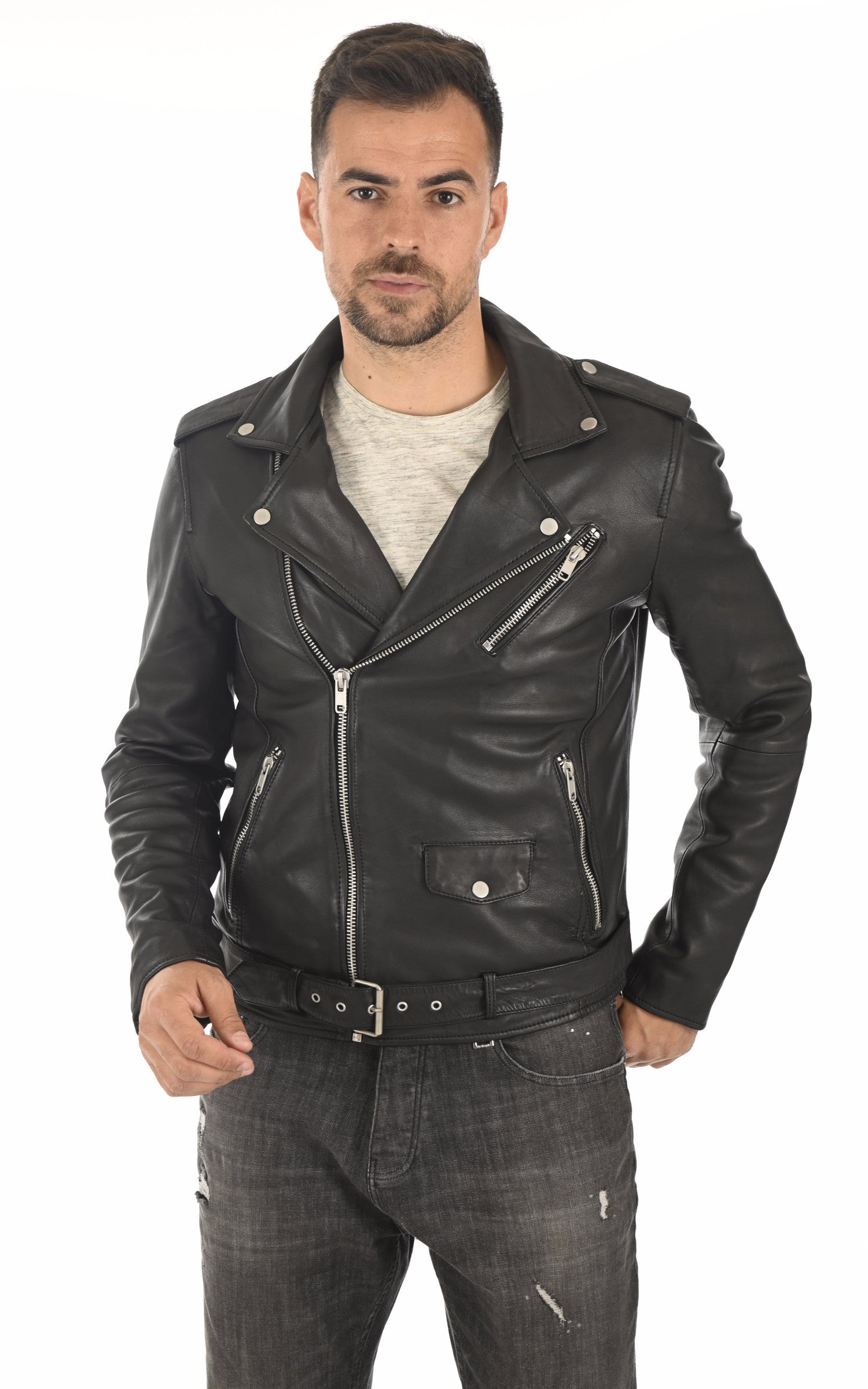 A &quot;ROCKER&quot; Noir Serge Pariente Perfecto Homme closed photo 2