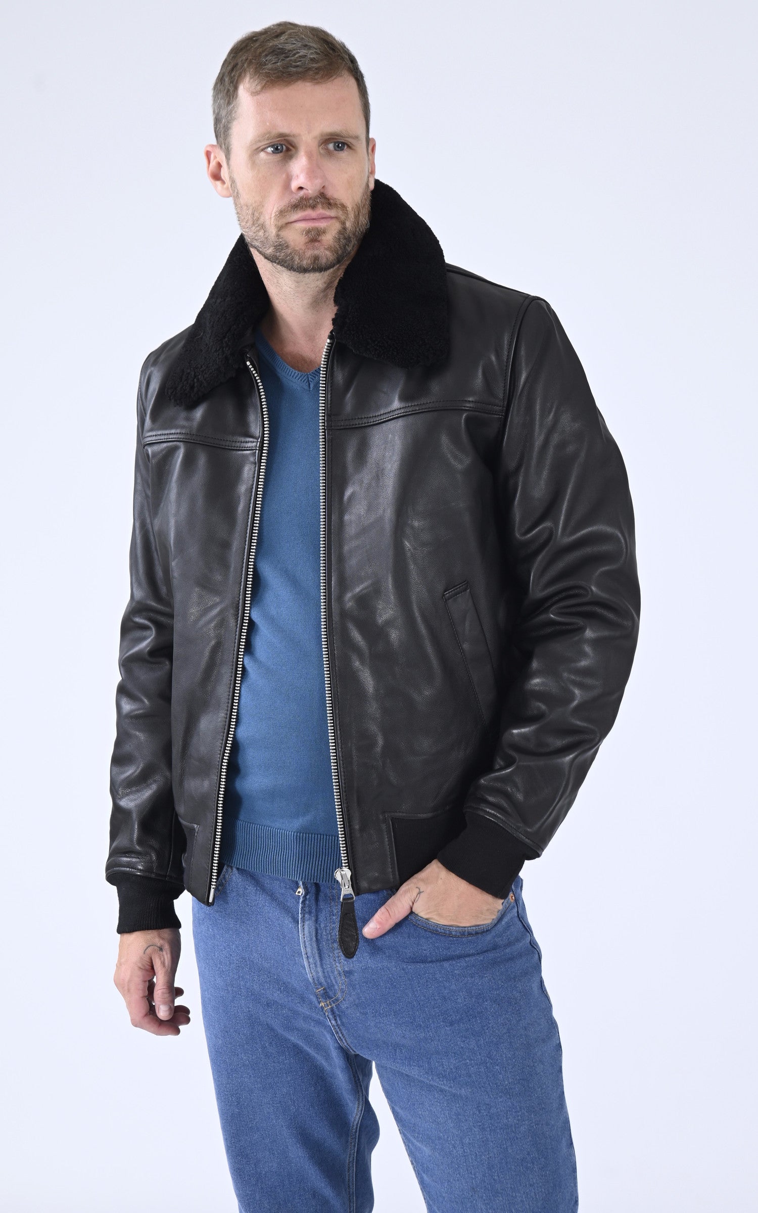 Pilote cuir vachette Lc Officier noir Schott La Canadienne